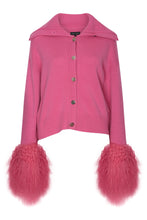 Load image into Gallery viewer, High Neck Buttoned Cardigan with Shearling Cuffs in Watermelon
