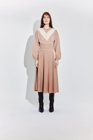 Balloon Sleeve Sweater with Shearling Detail in Pecan