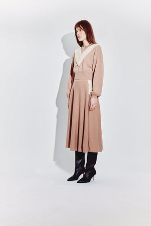 Balloon Sleeve Sweater with Shearling Detail in Pecan