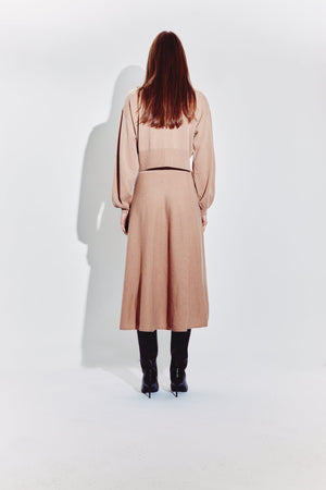 Balloon Sleeve Sweater with Shearling Detail in Pecan
