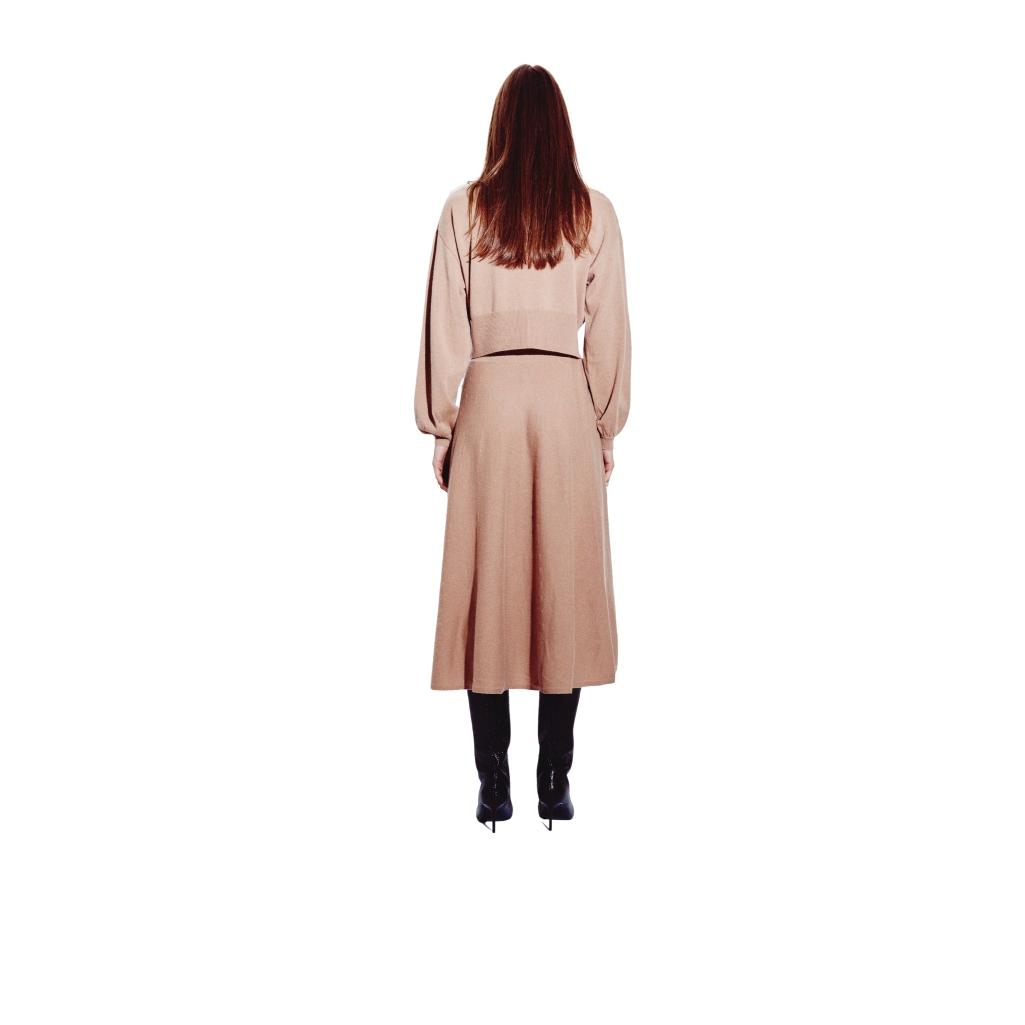 Balloon Sleeve Sweater with Shearling Detail in Pecan