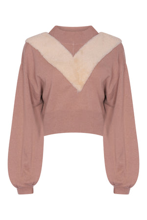 Balloon Sleeve Sweater with Shearling Detail in Pecan