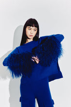 Load image into Gallery viewer, Round Neck Sweater with Shearling Cuffs in Cobalt
