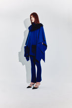 Load image into Gallery viewer, Cable Knit Poncho with Fox Fur Neckline &amp; Pockets in Cobalt
