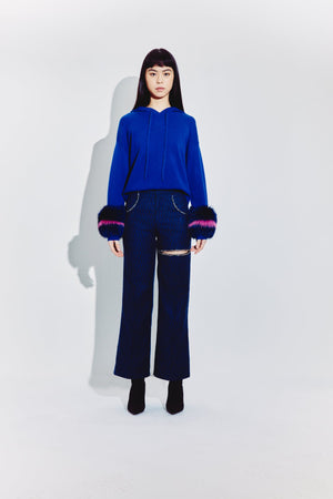 Hoodie with Colour Block Cuffs in COBALT