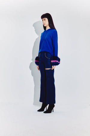 Hoodie with Colour Block Cuffs in COBALT