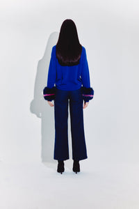 Hoodie with Colour Block Cuffs in COBALT