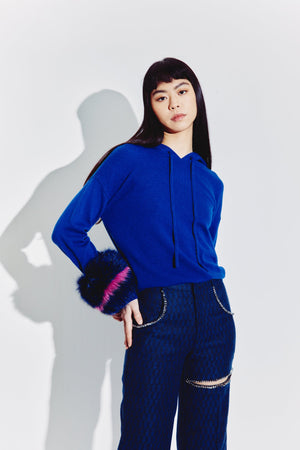 Hoodie with Colour Block Cuffs in COBALT