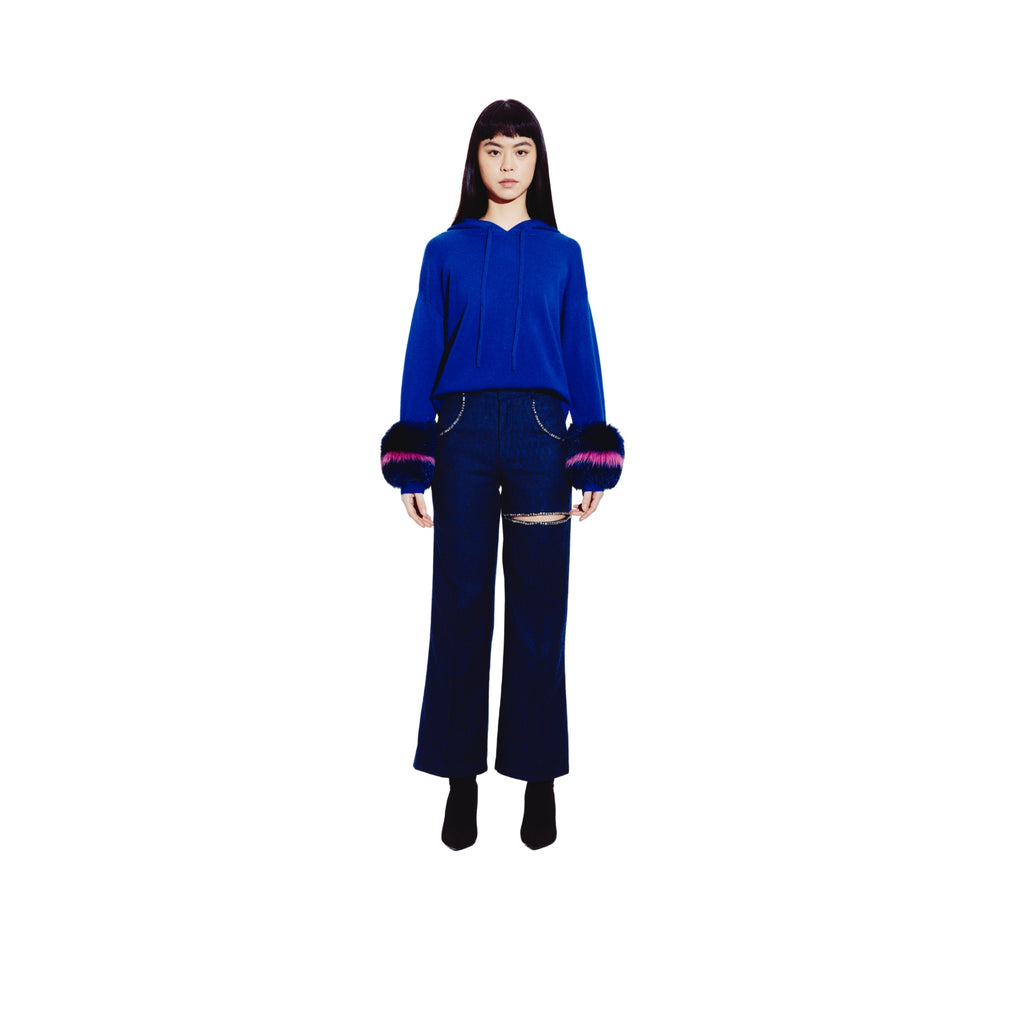Hoodie with Colour Block Cuffs in COBALT