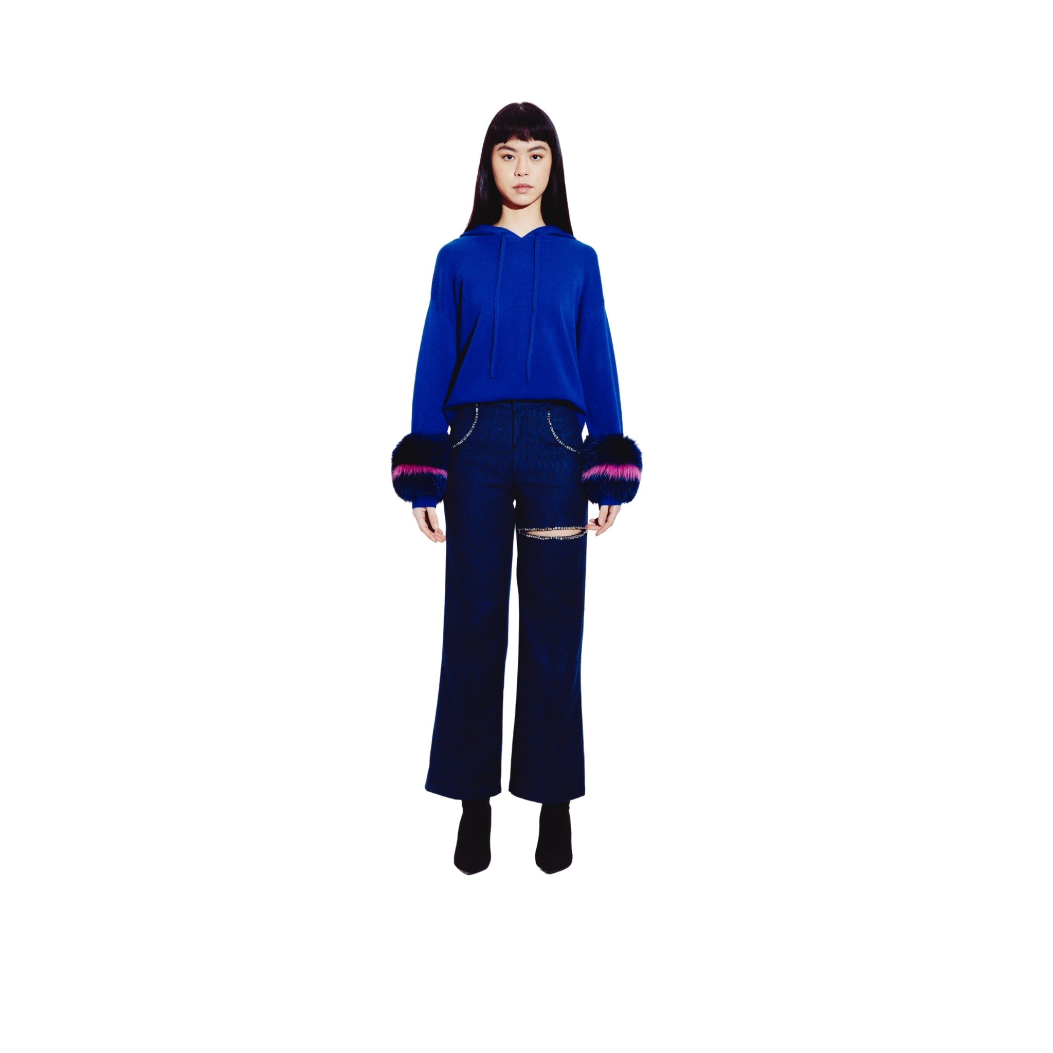 Hoodie with Colour Block Cuffs in COBALT