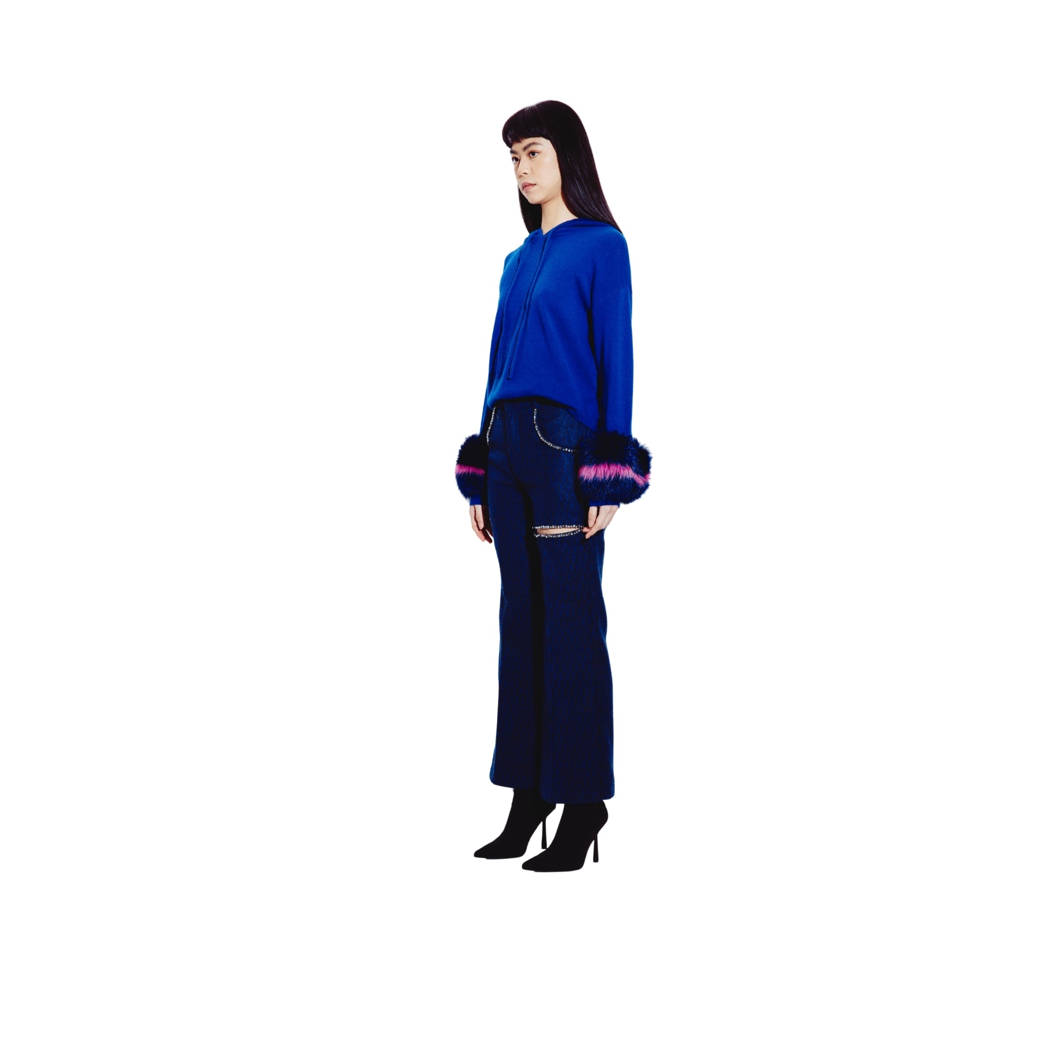 Hoodie with Colour Block Cuffs in COBALT
