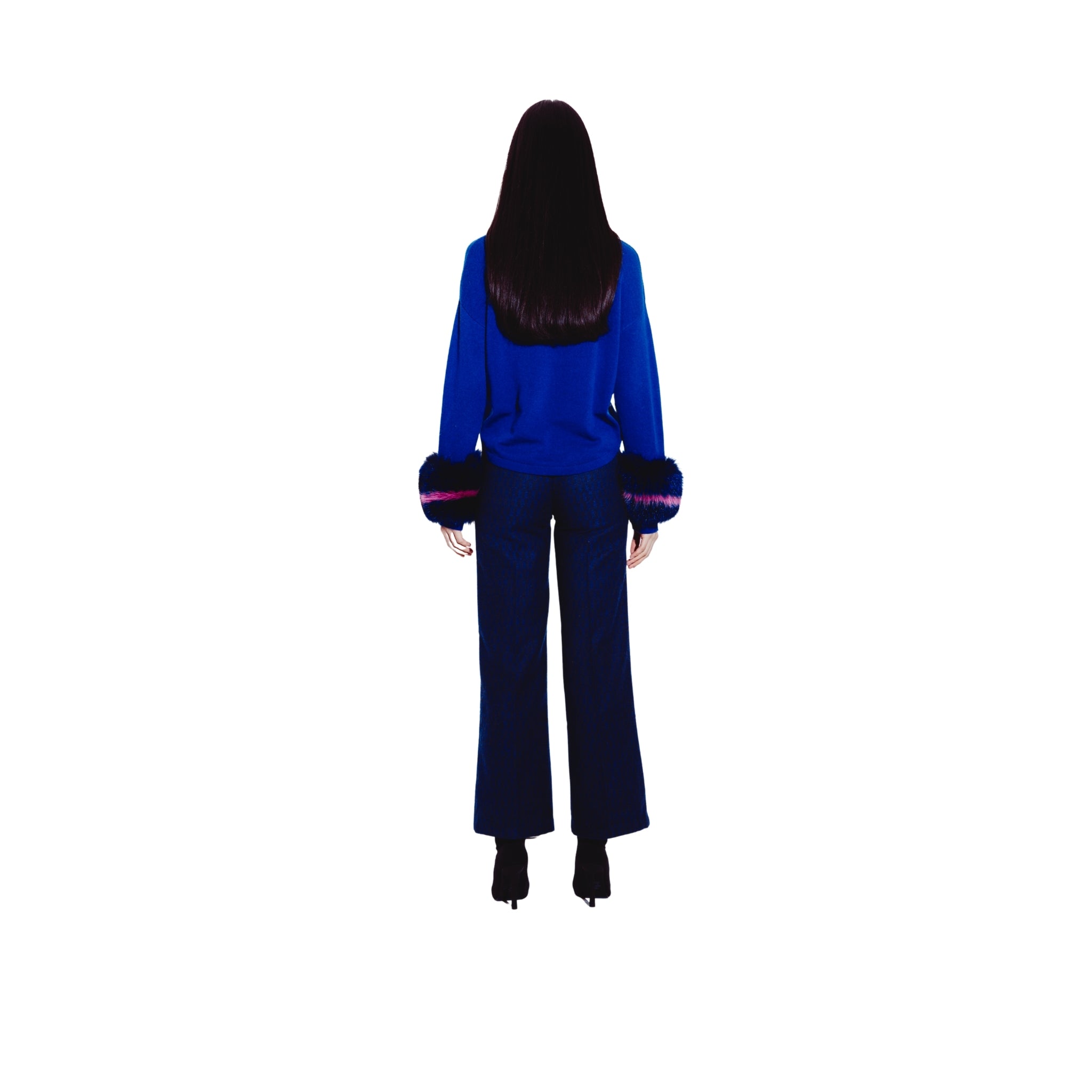Hoodie with Colour Block Cuffs in COBALT