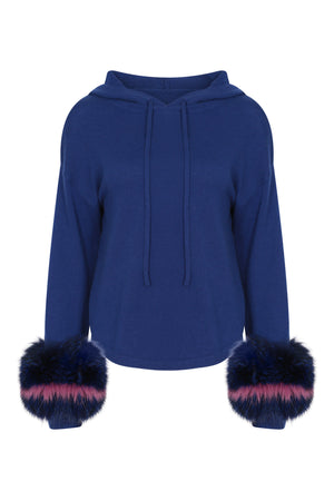 Hoodie with Colour Block Cuffs in COBALT