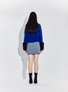 Relaxed Collar Sweater with Button Detail & Faux Cuffs in Cobalt