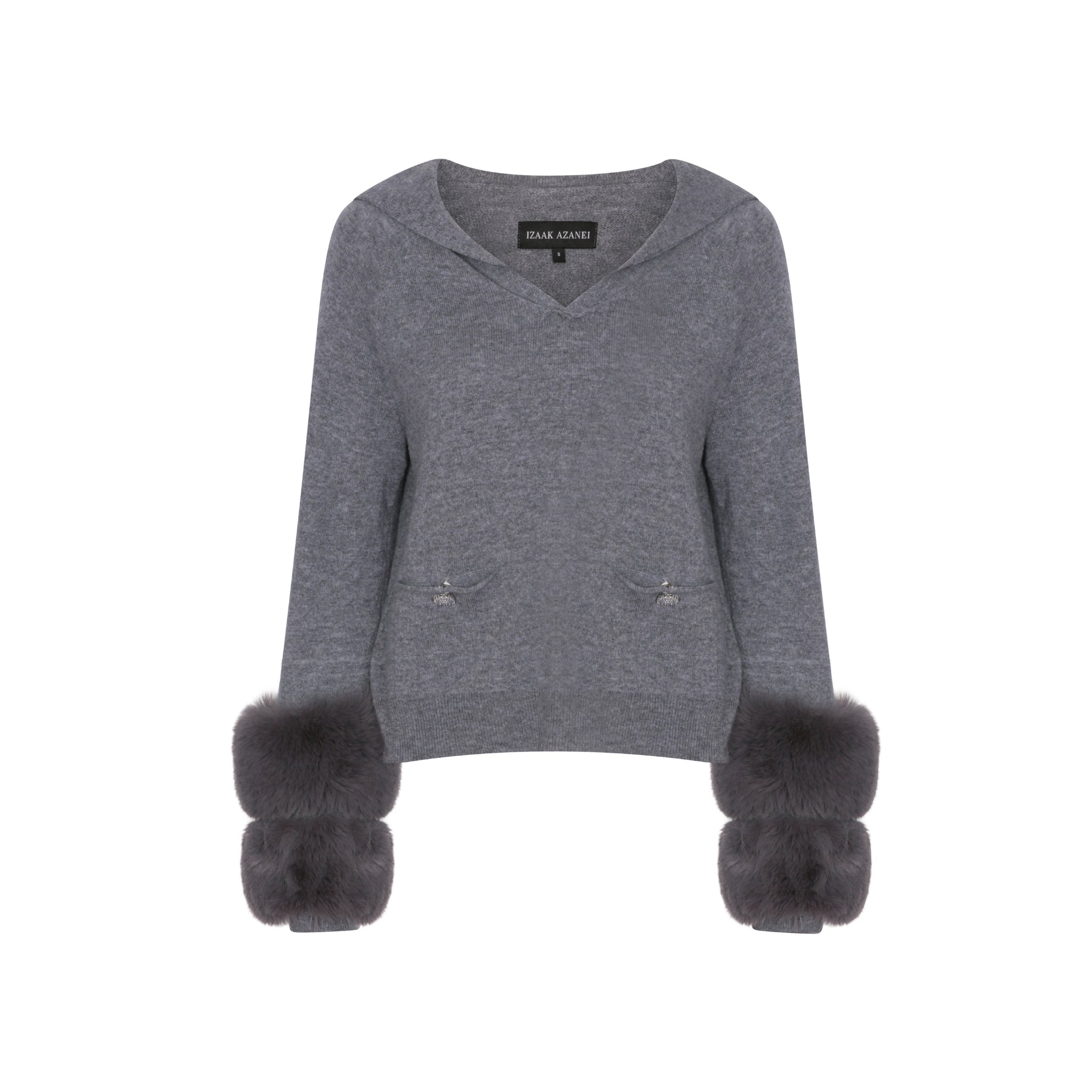 Relaxed Collar Sweater with Button Detail and Faux Cuffs in Pewter