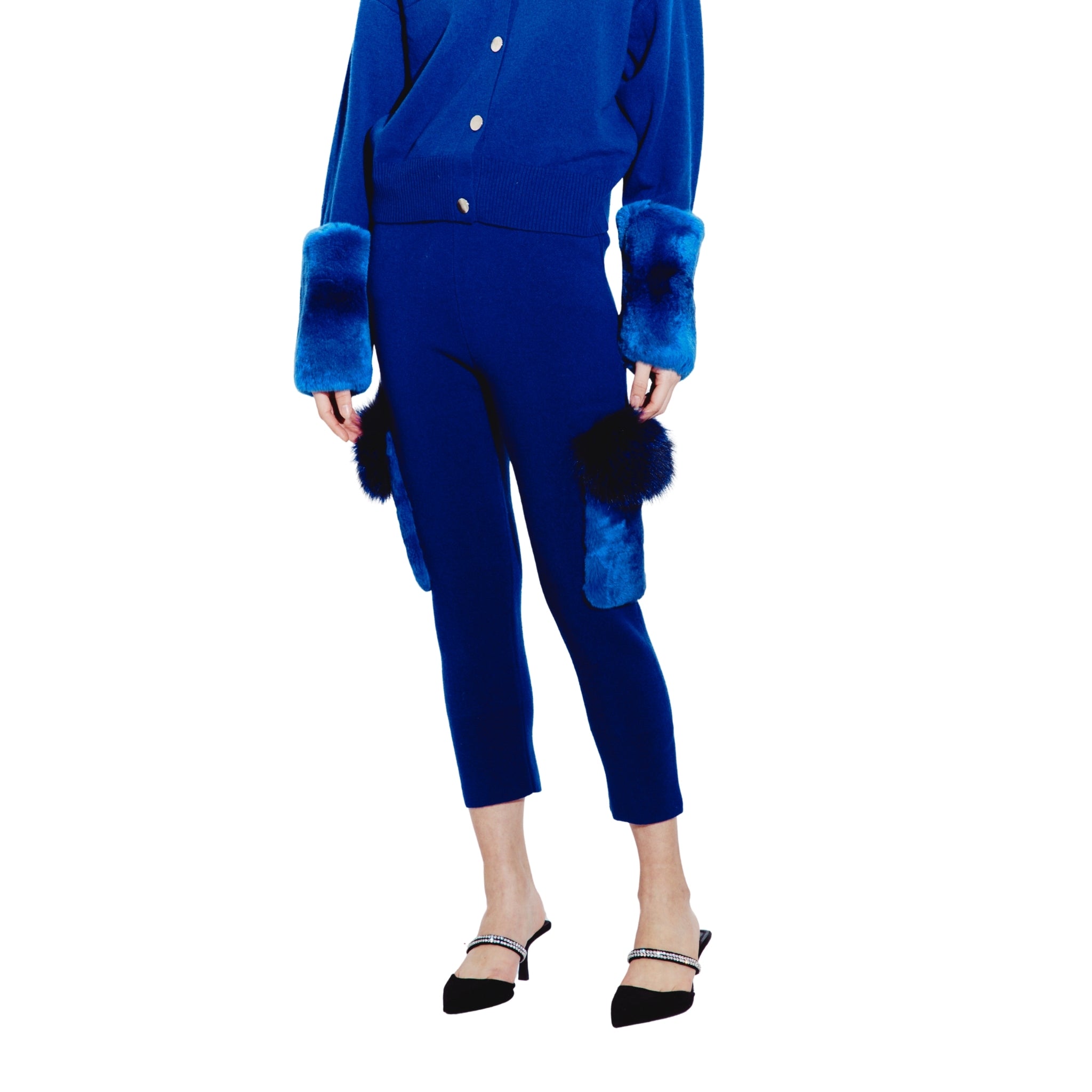 Side Flap Fur Pocket Pants in Cobalt