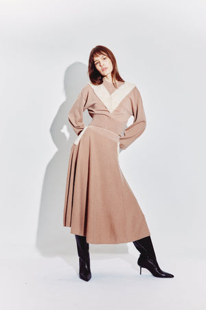 A-Line Skirt with Shearling Detail in Pecan