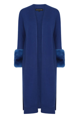Long Cardigan with Chinchilla Cuffs in Cobalt