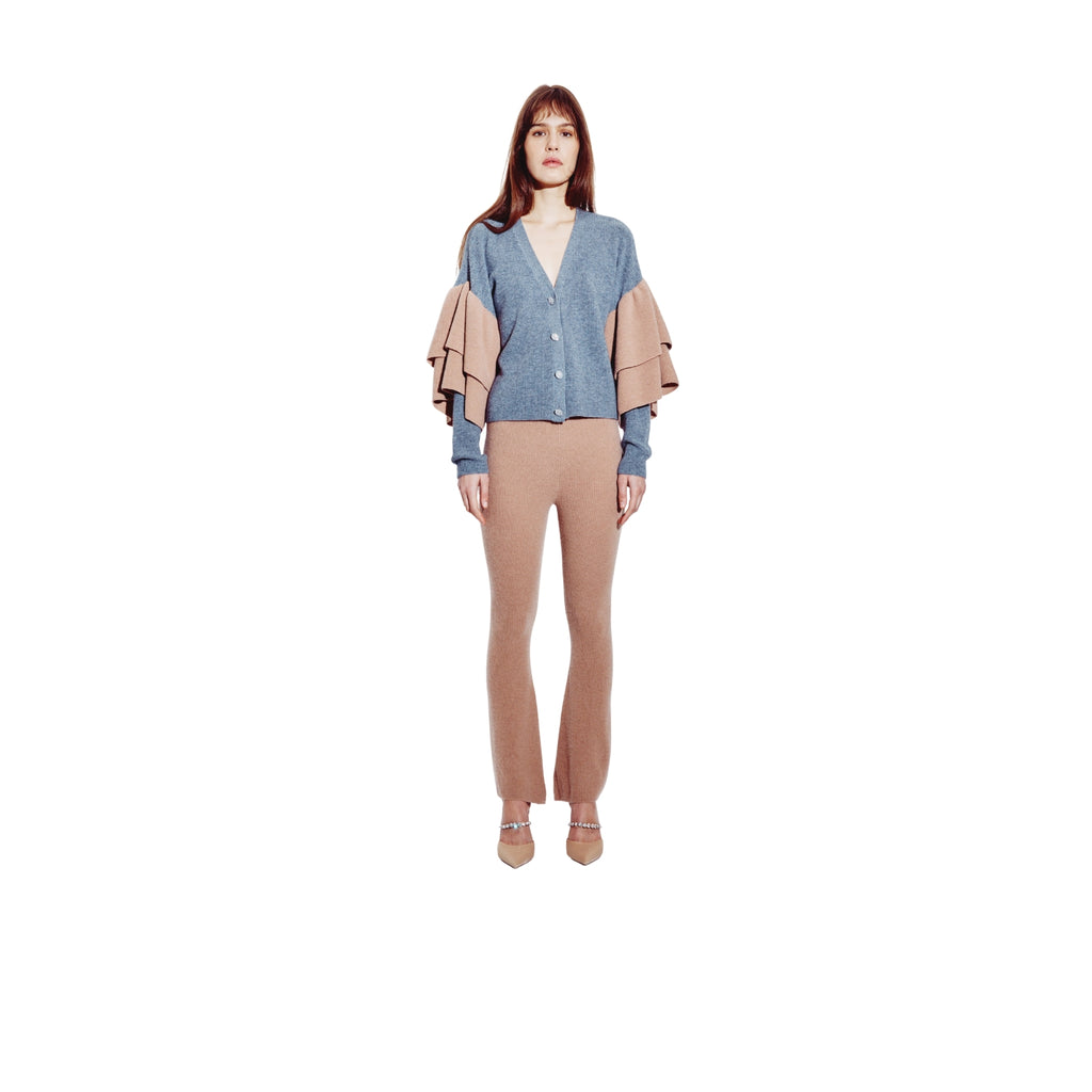 Ruffled Embellished Cardigan in Pewter & Pecan