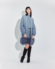 Load image into Gallery viewer, Cable Knit Cardigan Coat with Shearling Trim in Pewter
