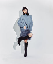 Load image into Gallery viewer, Cable Knit Cardigan Coat with Shearling Trim in Pewter
