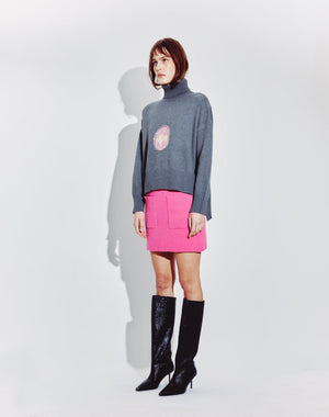 Embellished Cutout Polo Neck Sweater in Steel