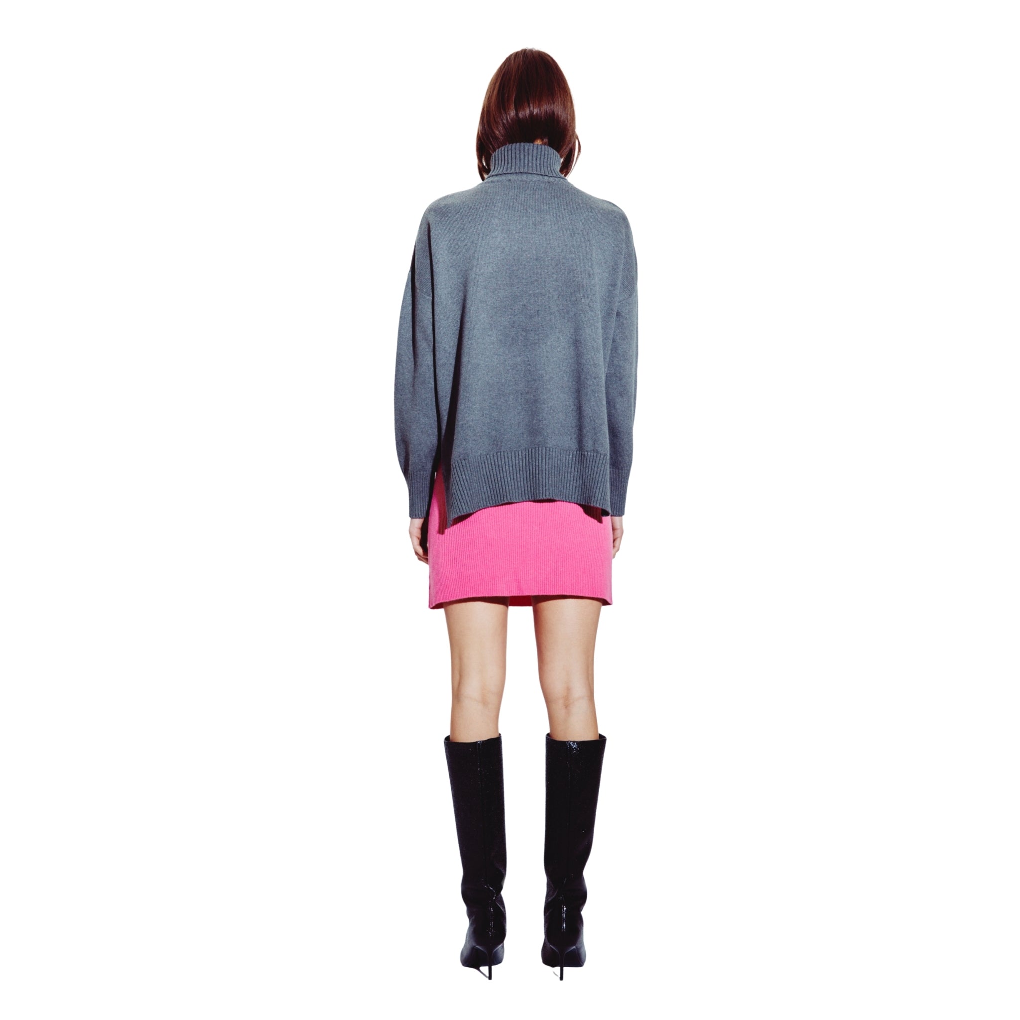 Embellished Cutout Polo Neck Sweater in Steel