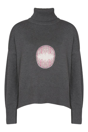 Embellished Cutout Polo Neck Sweater in Steel