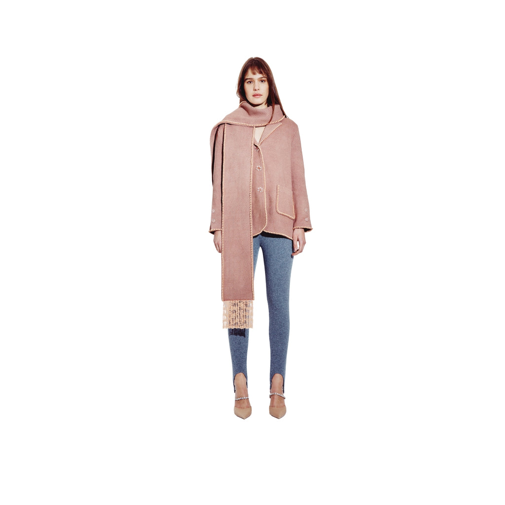 Pearl Fringed Coat & Scarf in Mocha