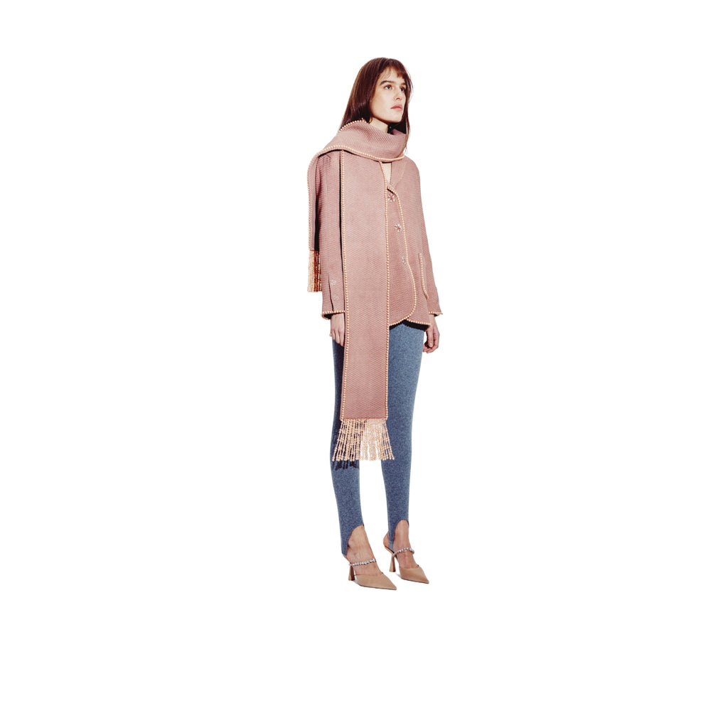 Pearl Fringed Coat & Scarf in Mocha