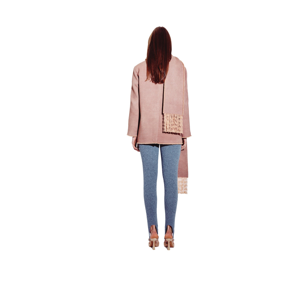 Pearl Fringed Coat & Scarf in Mocha