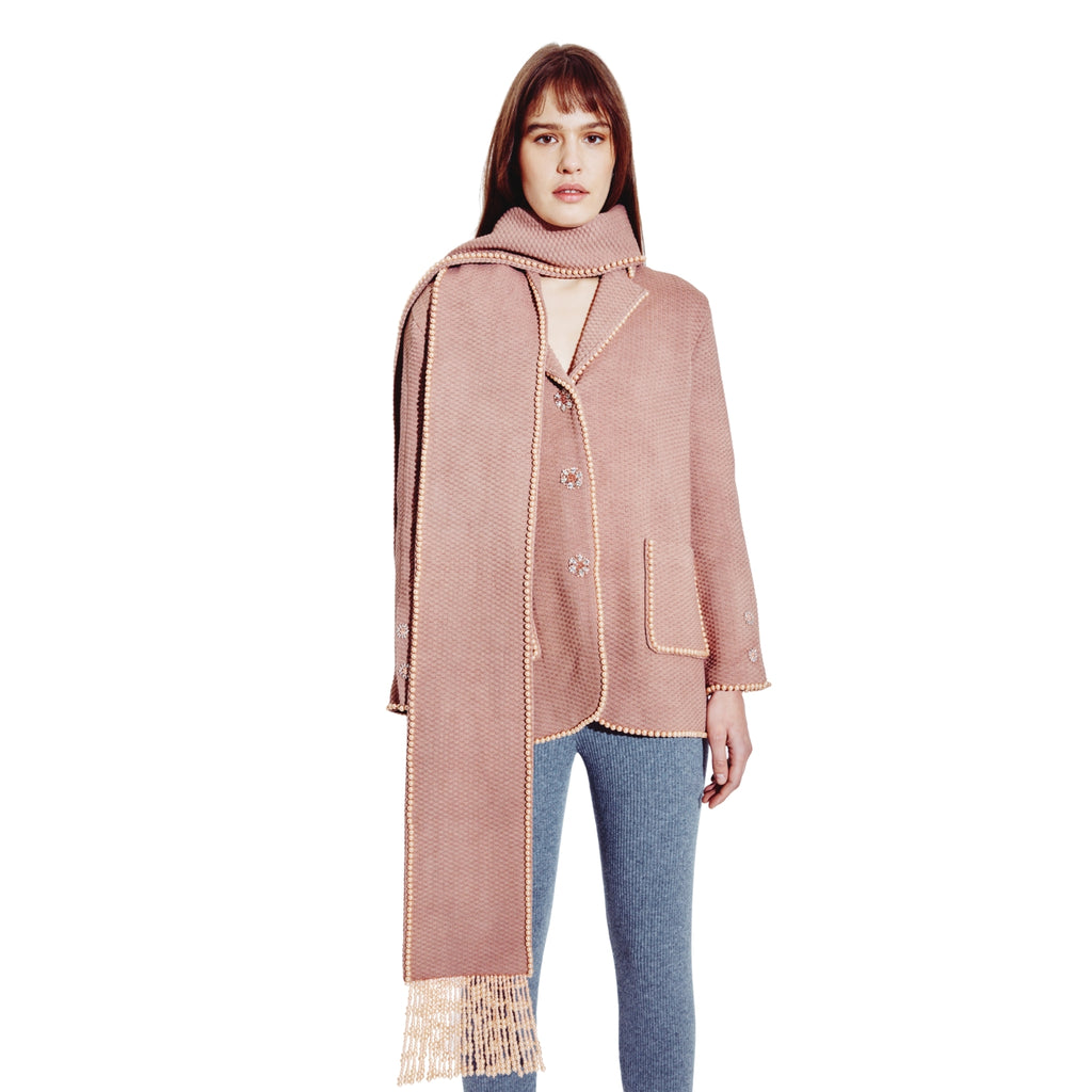 Pearl Fringed Coat & Scarf in Mocha
