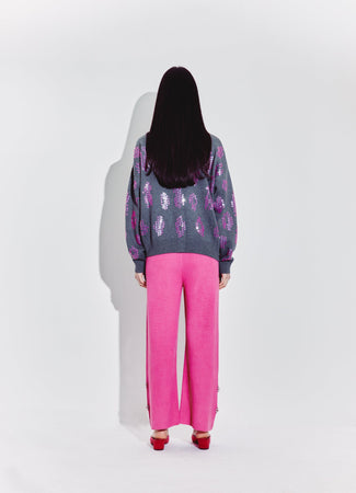 Wide Leg Embellished Pants in Magenta
