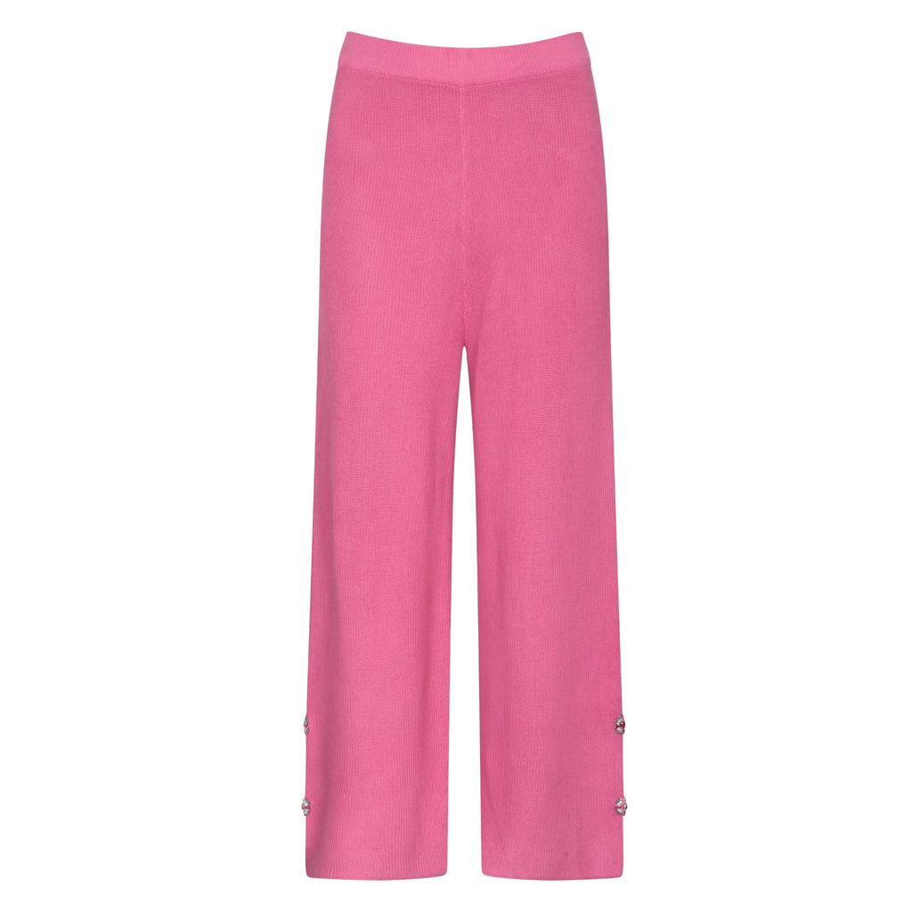Wide Leg Embellished Pants in Magenta