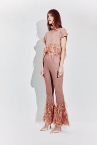 Cropped Feather Trimmed Top in Mocha