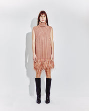 Load image into Gallery viewer, Feather Trimmed Dress in Mocha
