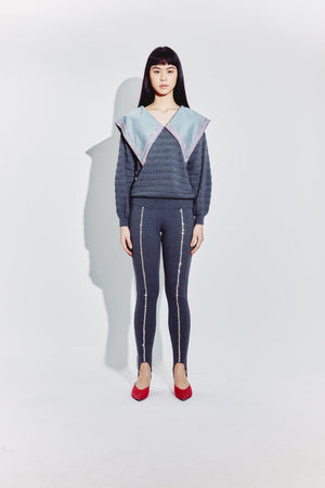 Embellished Peter Pan Collared Sweater in Steel