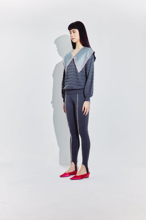 Embellished Peter Pan Collared Sweater in Steel