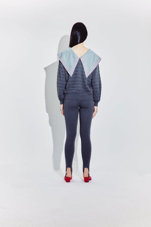 Embellished Peter Pan Collared Sweater in Steel