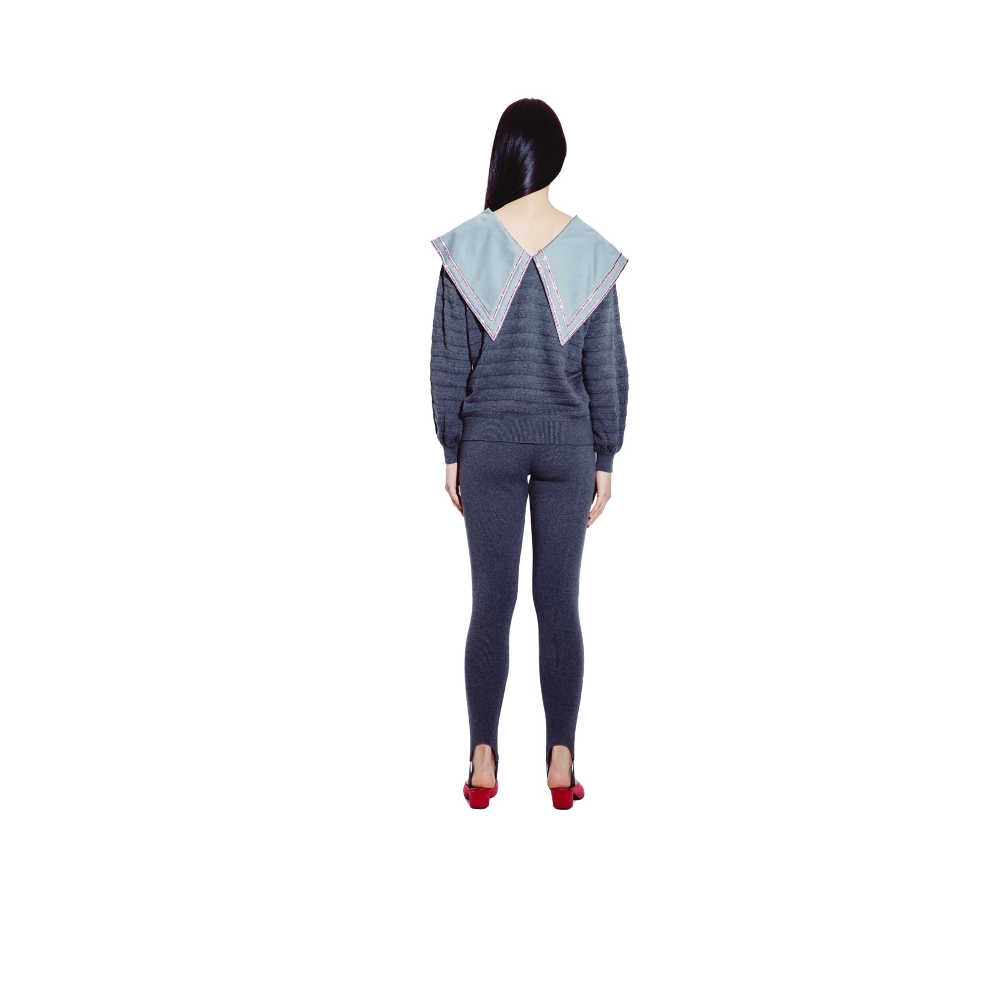 Embellished Peter Pan Collared Sweater in Steel