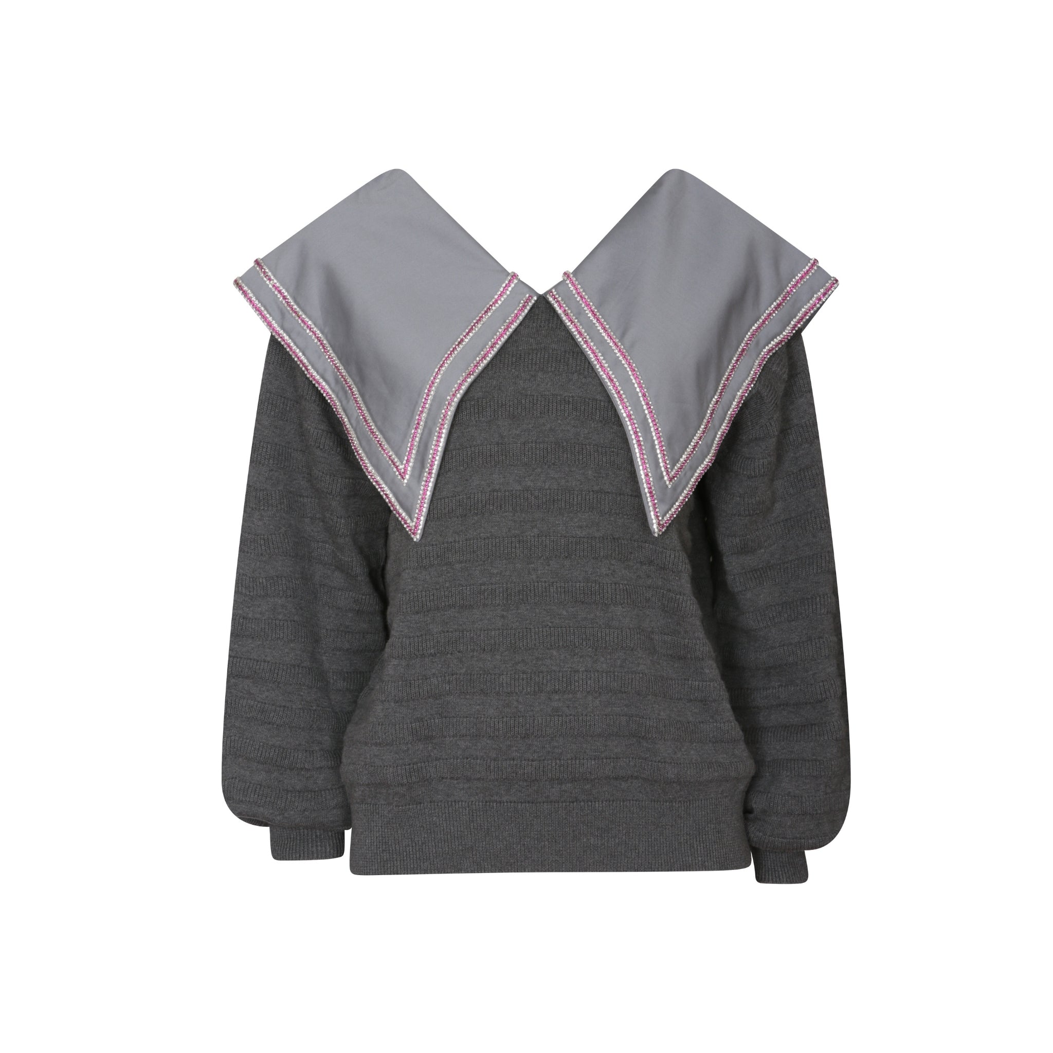 Embellished Peter Pan Collared Sweater in Steel