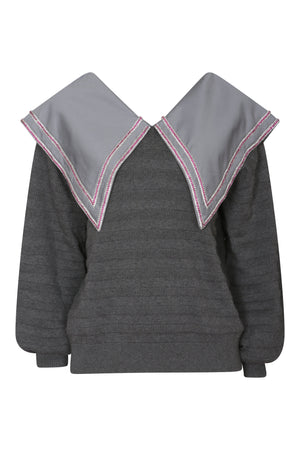 Embellished Peter Pan Collared Sweater in Steel