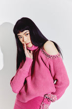 Load image into Gallery viewer, Embellished Cutout Polo Neck Sweater in Magenta
