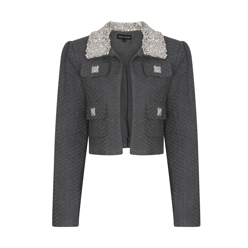 Crystal Embellished Jacket in Steel