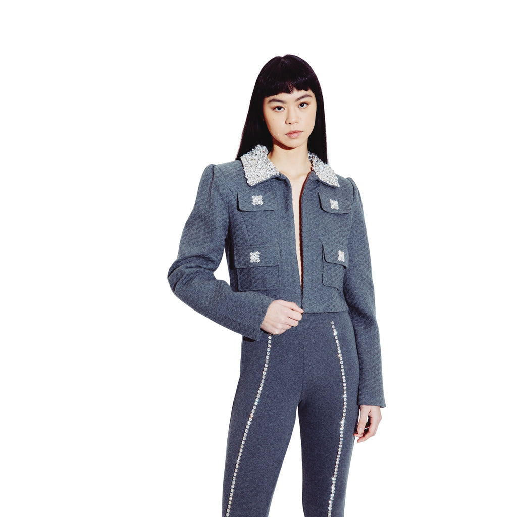 Crystal Embellished Jacket in Steel