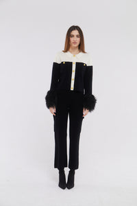 Shirt with Shearling Cuffs in Monochrome