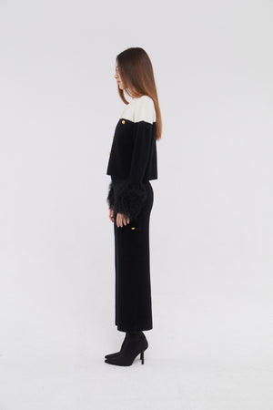 Shirt with Shearling Cuffs in Monochrome