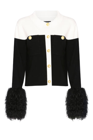 Shirt with Shearling Cuffs in Monochrome