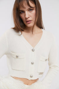 Cropped Shearing Cuff Cardigan in Cloud