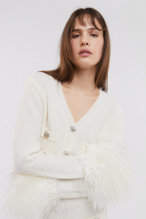 Cropped Shearing Cuff Cardigan in Cloud